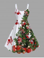 Plus Size Christmas Tree Ball Candy Bowknot Print A Line Dress -  