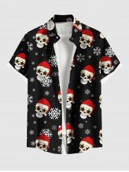 Plus Size Christmas Hat Snowflake Stars Skull Print Button Pocket Shirt For Men -  