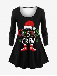 T-shirt à imprimé flocons de neige et bonnet de Noël grande taille - Noir 2X