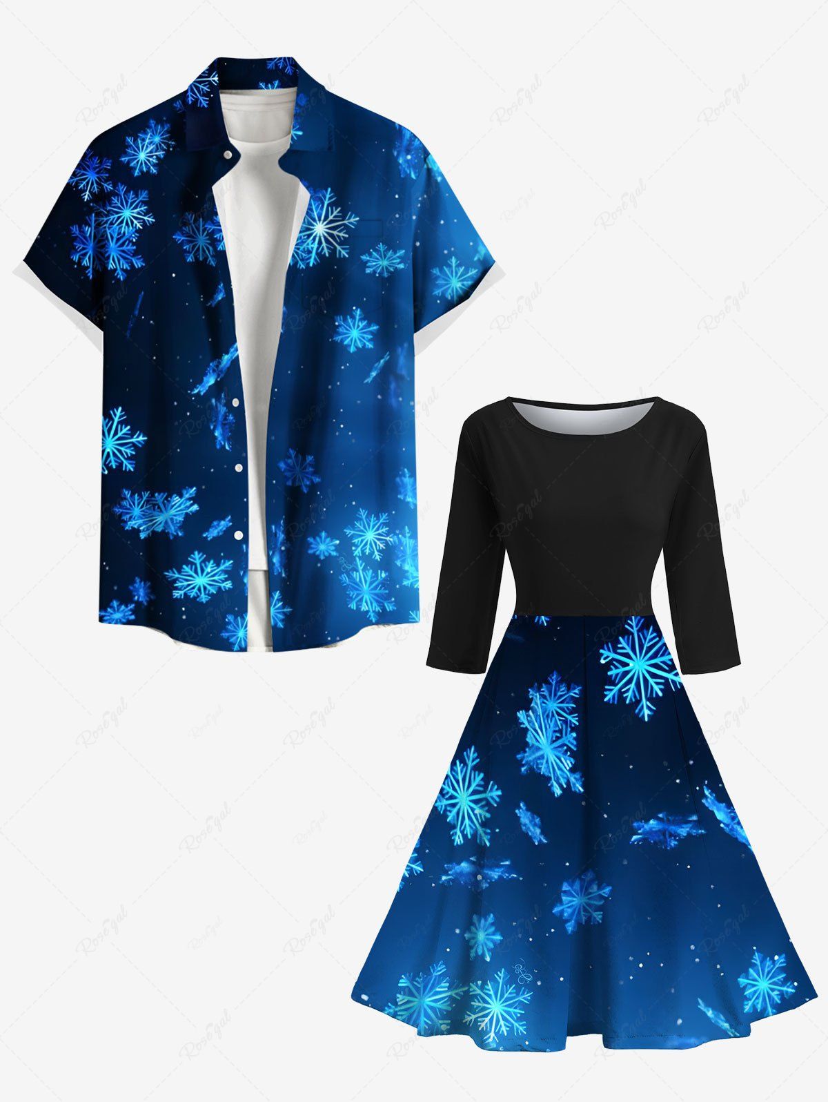 Affordable Christmas Snowflake Ombre Galaxy Print Plus Size Matching Outfit For Couples  
