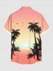 Plus Size Coconut Tree Bird Ombre Print Hawaii Buttons Pocket Shirt For Men -  