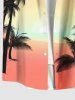 Plus Size Coconut Tree Bird Ombre Print Hawaii Buttons Pocket Shirt For Men -  