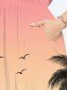 Plus Size Coconut Tree Bird Ombre Print Split Hawaii Midi Dress -  