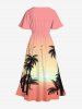 Robe Hawaïen Mi-Longue Fendue Cocotier et Oiseau Imprimés de Grande Taille - Rose clair XXS
