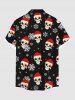 Plus Size Christmas Hat Snowflake Stars Skull Print Button Pocket Shirt For Men -  
