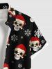 Plus Size Christmas Hat Snowflake Stars Skull Print Button Pocket Shirt For Men -  