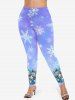 Plus Size Christmas Ball Flower Snowman Hat Scarf Snowflake Print Leggings -  