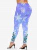 Plus Size Christmas Ball Flower Snowman Hat Scarf Snowflake Print Leggings -  