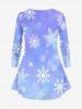 Plus Size Christmas Ball Flower Snowman Hat Scarf Snowflake Print T-shirt -  