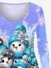 Plus Size Christmas Ball Flower Snowman Hat Scarf Snowflake Print T-shirt -  