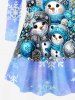 Plus Size Christmas Ball Flower Snowman Hat Scarf Snowflake Print T-shirt -  