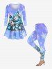 Plus Size Christmas Ball Flower Snowman Hat Scarf Snowflake Print T-shirt -  