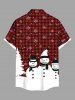 Chemise à Carreaux Bonhomme de Neige Flocon de Neige et Sapin de Noël Imprimés de Grande Taille avec Poche pour Homme - Rouge 2XL