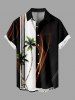 Plus Size Coconut Tree Two Tone Colorblock Light Beam Print Buttons Pocket Hawaii Shirt For Men -  