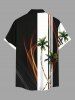 Plus Size Coconut Tree Two Tone Colorblock Light Beam Print Buttons Pocket Hawaii Shirt For Men -  