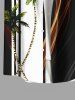 Plus Size Coconut Tree Two Tone Colorblock Light Beam Print Buttons Pocket Hawaii Shirt For Men -  