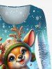 Plus Size Christmas Tree Ball Elk Snowflake Print T-shirt -  