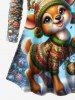 Plus Size Christmas Tree Ball Elk Snowflake Print T-shirt -  