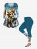 T-shirt Boule Sapin de Noël et Flocon de Neige Imprimés de Grande Taille - Bleu 3X