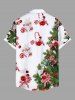 Plus Size Christmas Tree Ball Candy Bowknot Print Button Pocket Shirt For Men -  