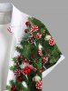 Plus Size Christmas Tree Ball Candy Bowknot Print Button Pocket Shirt For Men -  