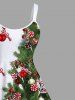 Plus Size Christmas Tree Ball Candy Bowknot Print A Line Dress -  
