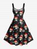 Plus Size Christmas Hat Snowflake Stars Skull Print A Line Dress -  