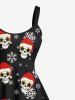 Plus Size Christmas Hat Snowflake Stars Skull Print A Line Dress -  