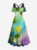 Plus Size Leaf Branch Ombre Light Spot Print Hawaii Crisscross A Line Maxi Dress -  