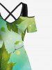 Plus Size Leaf Branch Ombre Light Spot Print Hawaii Crisscross A Line Maxi Dress -  