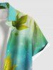 Plus Size Leaf Branch Ombre Light Spot Print Hawaii Button Pocket Shirt For Men -  