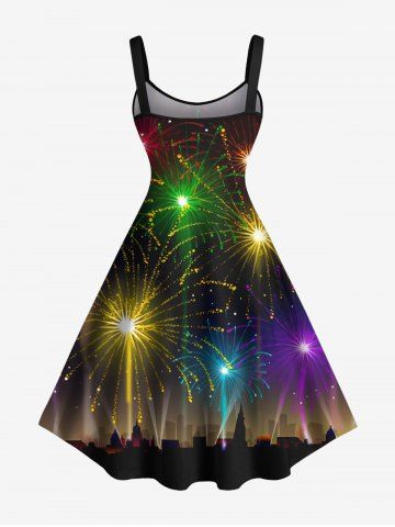 Plus Size Glitter Fireworks City Print Party New Years Eve A Line Tank Dress  [74% OFF] | Rosegal