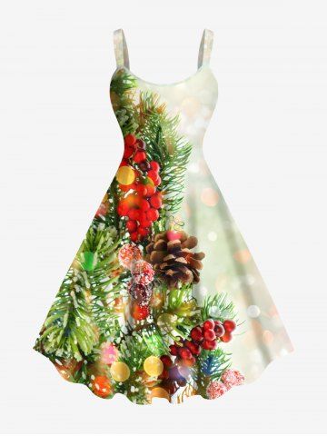 Robe débardeur grande taille à imprimé ombré de fruits, pommes de pin et feuilles pour le Nouvel An - MULTI-F - L