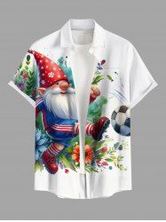 Chemise Imprimé Ville et Feuilles de Football Aquarelle avec Poche Kangourou Grande Taille pour Homme - Blanc 3XL