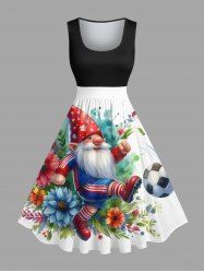 Plus Size Christmas Dwarf Football Watercolor Floral Leaf Branch Print Vintage Swing A Line Dress -  