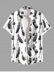 Plus Size Feather Tassel Print Hawaii Button Pocket Shirt For Men -  