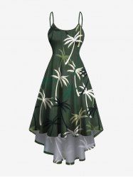 Plus Size Coconut Tree Print High Low Hawaii Cami Dress -  
