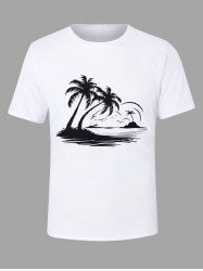 Plus Size Coconut Tree Bird Seascape Print Hawaii T-shirt For Men -  