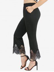 Plus Size Scalloped Floral Lace Tassel Trim Pockets Flare Pants -  