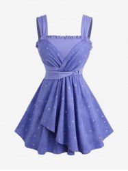 Plus Size Star Silver Stamping Ruched Ruffles Tulip Hem Tank Top -  