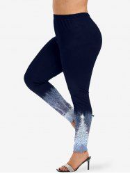 Leggings grande taille à imprimé sapin de Noël, étoiles, flocons de neige et forêt - Bleu Ciel 4X