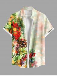 Chemise grande taille pour homme, motif pomme de pin et feuilles, imprimé dégradé, poches boutonnées, idéale pour les fêtes du Nouvel An. - Multi-A XL