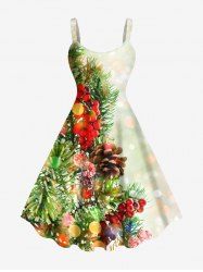 Robe débardeur grande taille à imprimé ombré de fruits, pommes de pin et feuilles pour le Nouvel An - Multi-F 2X