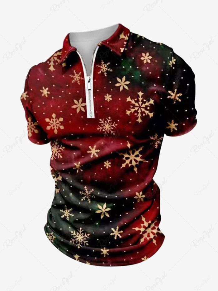 Shops Plus Size Christmas Snowflake Floral Pin Dot Tie Dye Ombre Print Zipper Polo Shirt For Men  