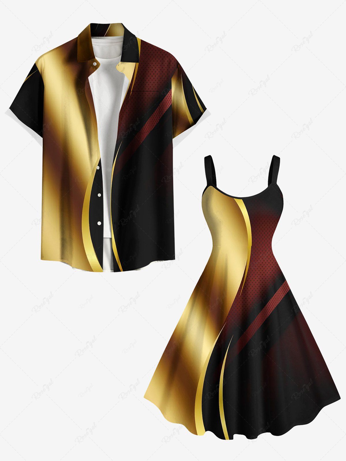 Cheap Curve Light Beam Colorblock Print Plus Size Matching Outfit For Couples  
