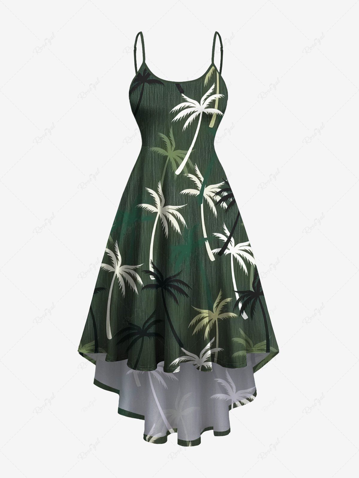 Outfits Plus Size Coconut Tree Print High Low Hawaii Cami Dress  