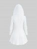 Ribbed Surplice Fleece Trim Hooded Top and Flocking Mesh Leggings Plus Size Outfit -  
