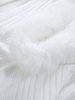 Ribbed Surplice Fleece Trim Hooded Top and Flocking Mesh Leggings Plus Size Outfit -  