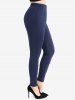 Ribbed Surplice Fleece Trim Hooded Top and Flocking Mesh Leggings Plus Size Outfit -  