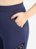 Ribbed Surplice Fleece Trim Hooded Top and Flocking Mesh Leggings Plus Size Outfit -  
